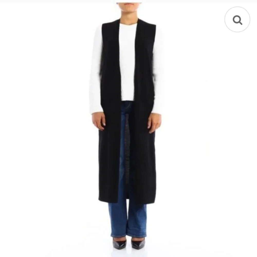 Theory Torina 100% Cashmere Sleeveless Duster Cardigan Vest in Black Women's L - Picture 1 of 5